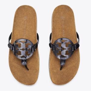 NWOB! Tory Burch Miller Cloud Black Patent Women’s Sandals Suede Cork Sz 11